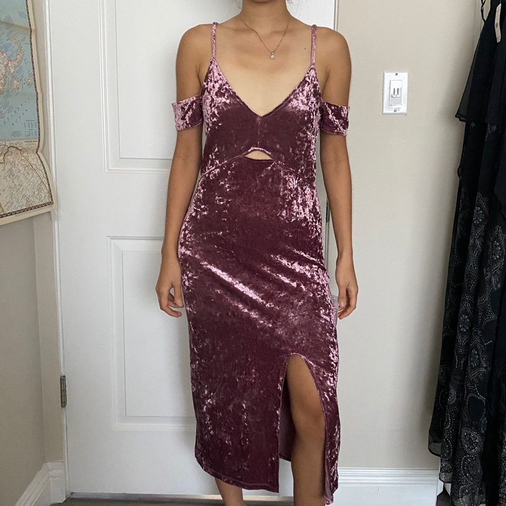 NWT Pink Velvet Off Shoulder Knee Slit Midi Dress